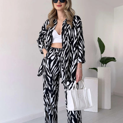 🌸Ofertas de primavera🌸 Nuevo estilo 2025, elegante conjunto de 2 piezas de camisa y pantalón para mujer, estampado de cebra