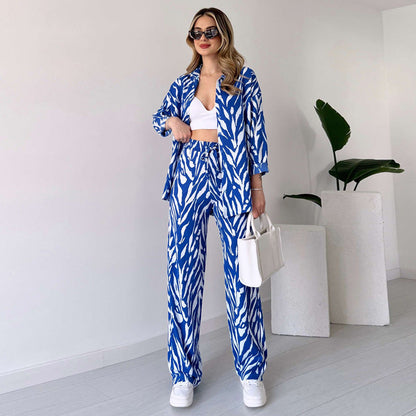 🌸Ofertas de primavera🌸 Nuevo estilo 2025, elegante conjunto de 2 piezas de camisa y pantalón para mujer, estampado de cebra