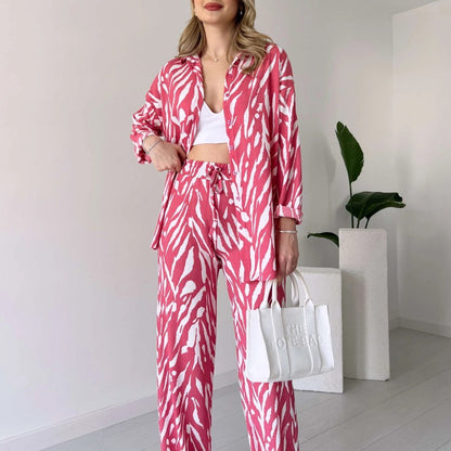 🌸Ofertas de primavera🌸 Nuevo estilo 2025, elegante conjunto de 2 piezas de camisa y pantalón para mujer, estampado de cebra