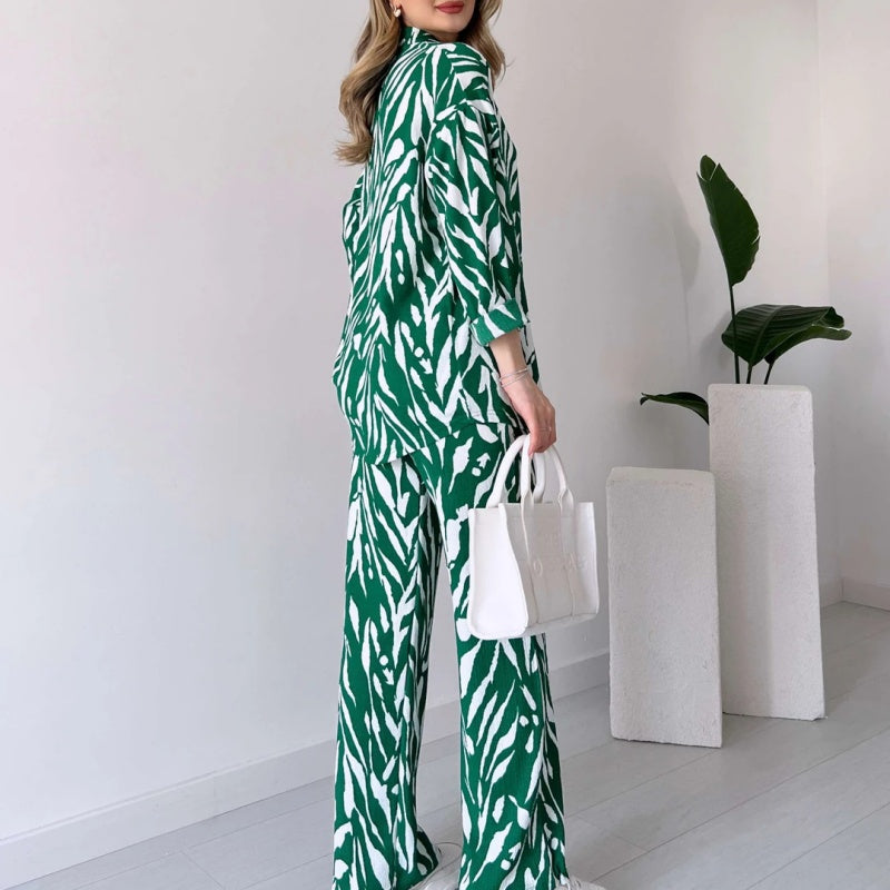 🌸Ofertas de primavera🌸 Nuevo estilo 2025, elegante conjunto de 2 piezas de camisa y pantalón para mujer, estampado de cebra