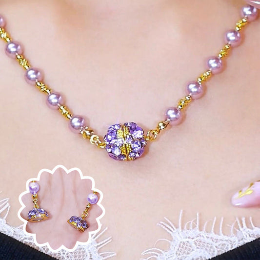 💕 Especial de San Valentín - 50% de descuento 💕Elegante collar de perlas de imitación con bola de diamantes de imitación magnéticos brillantes.