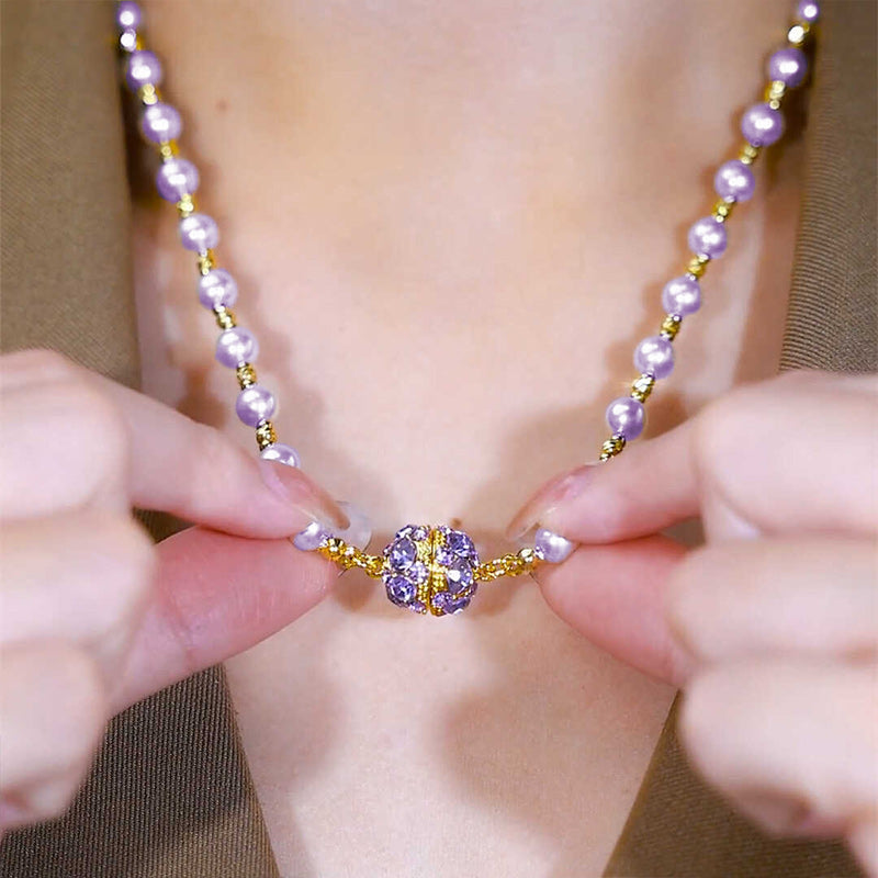 💕 Valentinstags-Special - 50% Rabatt 💕Elegante Imitationsperlenkette mit funkelnder magnetischer Strasskugel