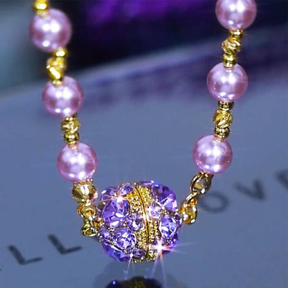 💕 Especial de San Valentín - 50% de descuento 💕Elegante collar de perlas de imitación con bola de diamantes de imitación magnéticos brillantes.