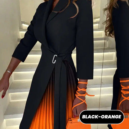 💖Vestido blazer plisado ajustado con cuello de solapa y degradado