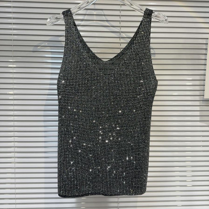 Damen V-Ausschnitt Pailletten Ärmelloses Tank Top