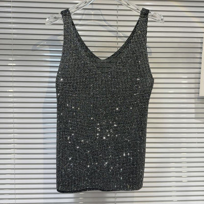 Lentejuelas de cuello en V femenino sin mangas sin mangas