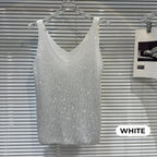 Damen V-Ausschnitt Pailletten Ärmelloses Tank Top