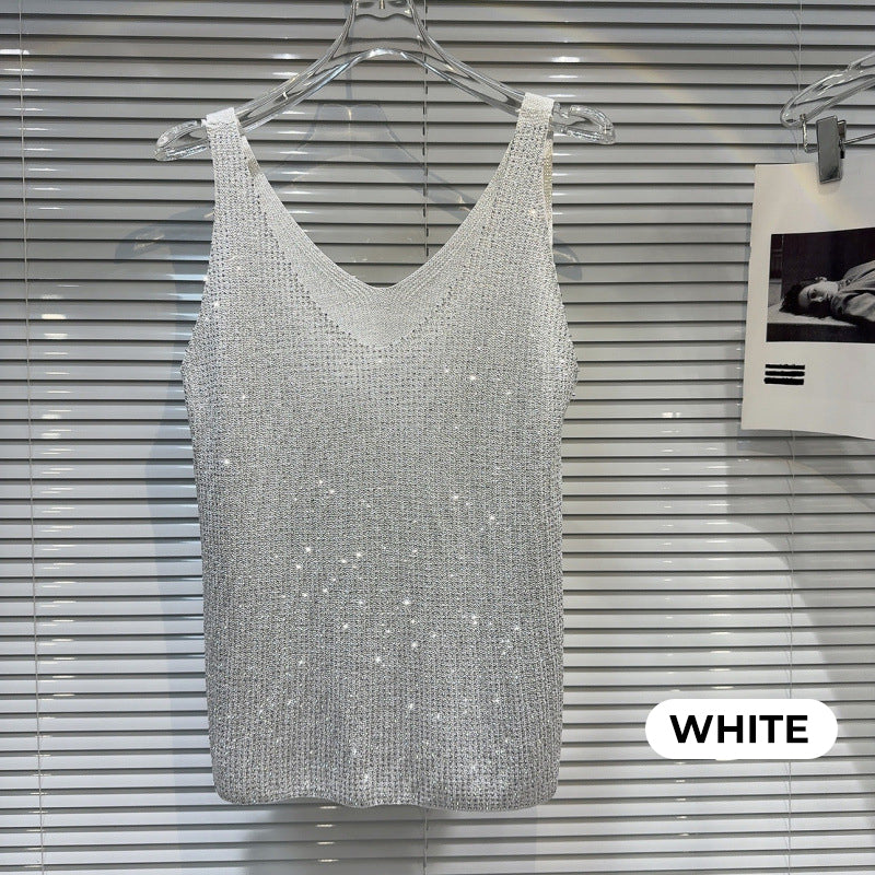 Damen V-Ausschnitt Pailletten Ärmelloses Tank Top