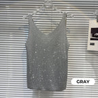 Damen V-Ausschnitt Pailletten Ärmelloses Tank Top