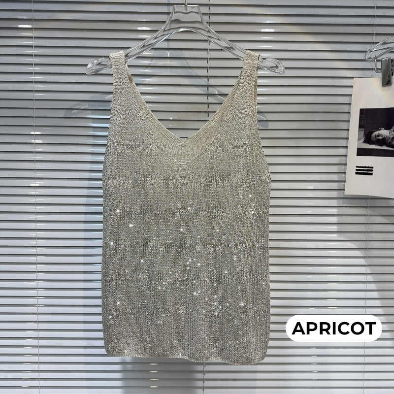 Damen V-Ausschnitt Pailletten Ärmelloses Tank Top