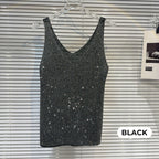 Damen V-Ausschnitt Pailletten Ärmelloses Tank Top