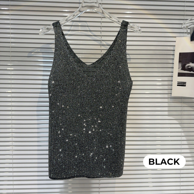 Damen V-Ausschnitt Pailletten Ärmelloses Tank Top