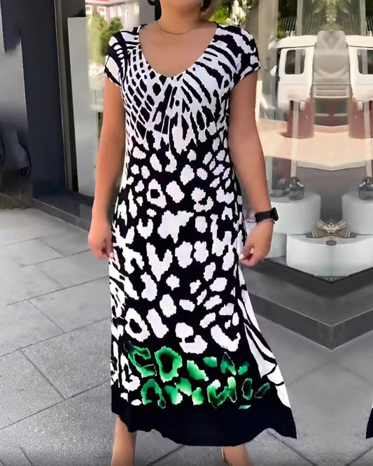 Vestido de manga corta impresa informal