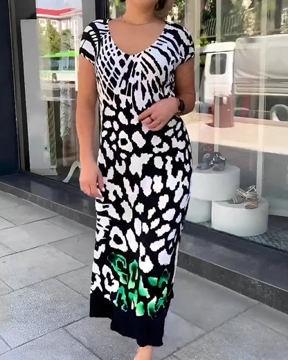 Vestido de manga corta impresa informal