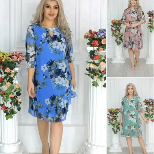 Vestido para mujeres de rodilla con estampado de flores