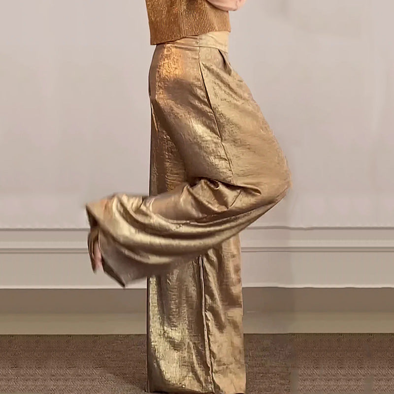 🔥Cárdigan brillante y pantalón ancho para mujer en conjunto de 2.