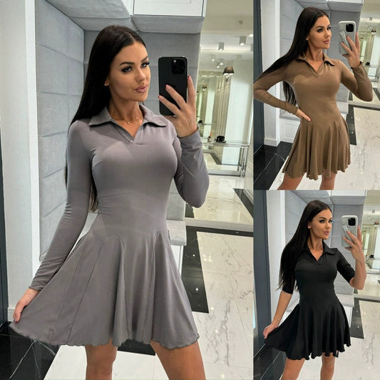 Vestidos de línea A de manga larga con dobladillo exhibido para mujeres