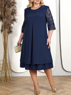 Damenkleid aus besticktem Chiffon mit Rundhalsausschnitt
