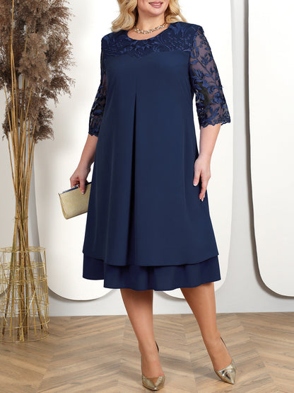 Vestido para mujeres hecho de gasa bordada con un escote redondo
