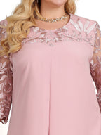 Damenkleid aus besticktem Chiffon mit Rundhalsausschnitt