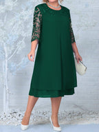 Damenkleid aus besticktem Chiffon mit Rundhalsausschnitt