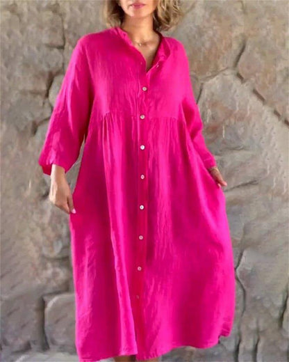 Vestido de camisa suelta hecho de algodón y lino