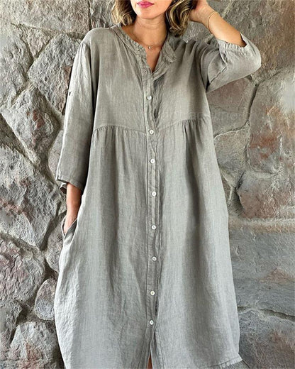 Vestido de camisa suelta hecho de algodón y lino