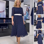 🌸Frühlingsangebote🌸 Kleid mit Rundhalsausschnitt, Gürtel und halblangen Ärmeln