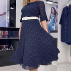 🌸Frühlingsangebote🌸 Kleid mit Rundhalsausschnitt, Gürtel und halblangen Ärmeln
