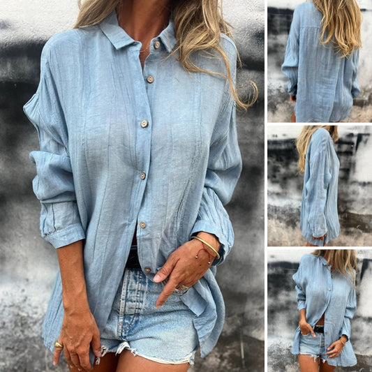 Damas camisa de lino con botones en tamaños grandes