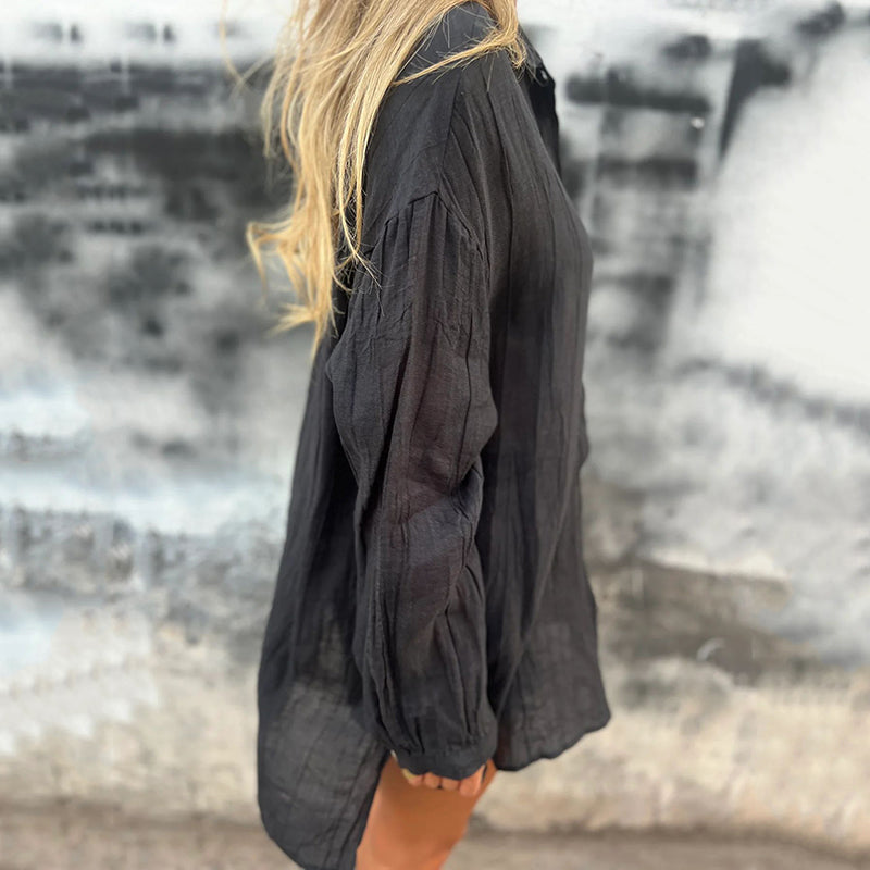 Damas camisa de lino con botones en tamaños grandes