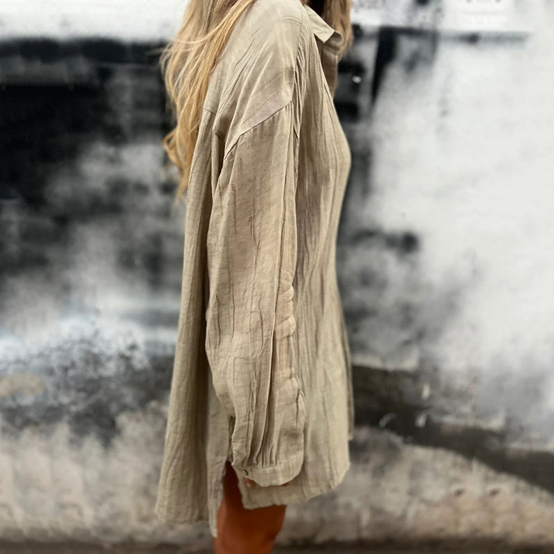 Damen Leinen Button-Down-Hemd in großen Größen