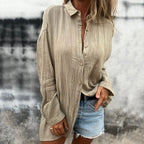 Damen Leinen Button-Down-Hemd in großen Größen