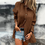 Damen Leinen Button-Down-Hemd in großen Größen