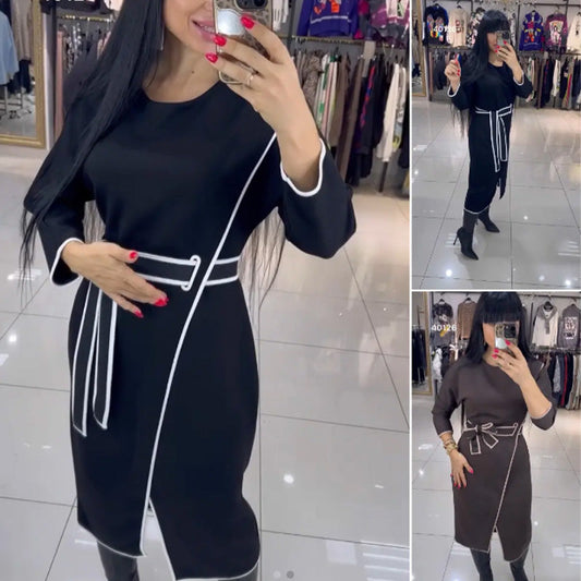 💕¿Qué me pongo mañana?💕Vestido de manga larga con cintura ajustada para mujer