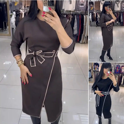 💕¿Qué me pongo mañana?💕Vestido de manga larga con cintura ajustada para mujer