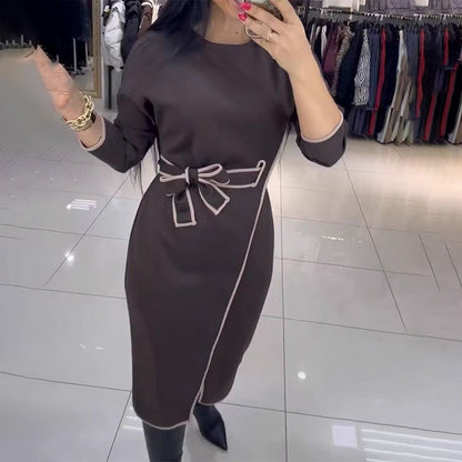 💕¿Qué me pongo mañana?💕Vestido de manga larga con cintura ajustada para mujer