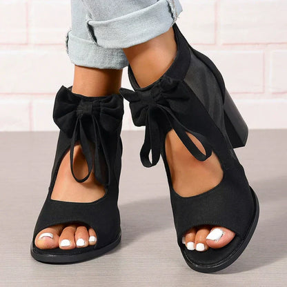Offene Damen-Schleifen-Sandalen mit klobigem Absatz(👠50 % Rabatt!)