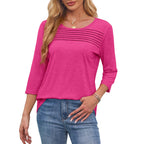 💕Kaufen Sie zwei Stücke mit 5% Rabatt👚Damen T-Shirt mit Faltendetails und 3/4-Ärmeln im lässigen Stil🌞