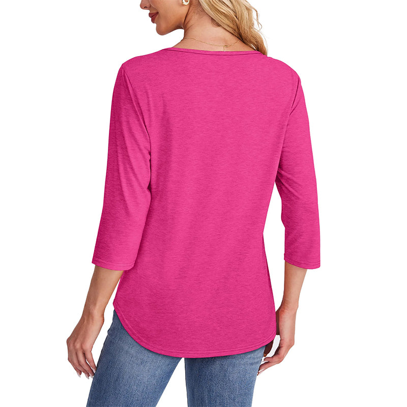 💕Kaufen Sie zwei Stücke mit 5% Rabatt👚Damen T-Shirt mit Faltendetails und 3/4-Ärmeln im lässigen Stil🌞