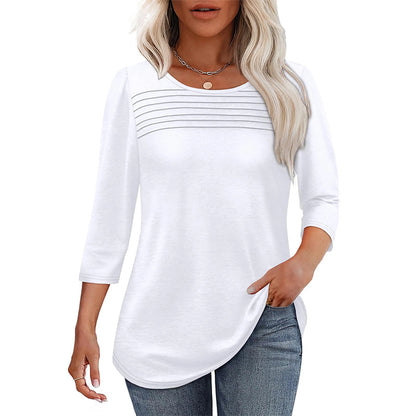 💕Kaufen Sie zwei Stücke mit 5% Rabatt👚Damen T-Shirt mit Faltendetails und 3/4-Ärmeln im lässigen Stil🌞