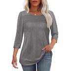 💕Kaufen Sie zwei Stücke mit 5% Rabatt👚Damen T-Shirt mit Faltendetails und 3/4-Ärmeln im lässigen Stil🌞