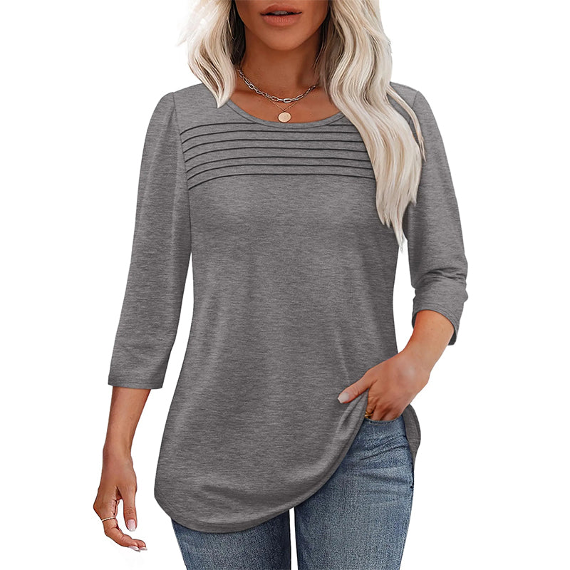 💕Kaufen Sie zwei Stücke mit 5% Rabatt👚Damen T-Shirt mit Faltendetails und 3/4-Ärmeln im lässigen Stil🌞