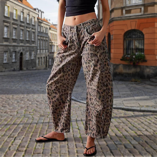 🐆Venta caliente👖 Pantalones casuales y holgados con estampado de leopardo y bolsillos.💖