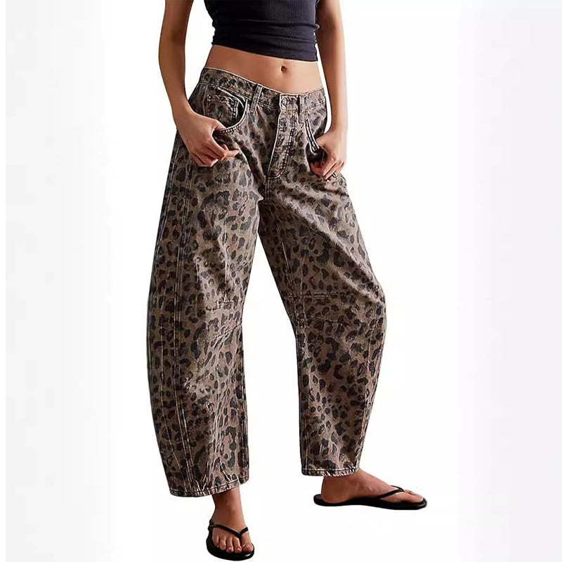 🐆Venta caliente👖 Pantalones casuales y holgados con estampado de leopardo y bolsillos.💖