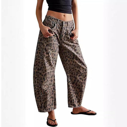 🐆Venta caliente👖 Pantalones casuales y holgados con estampado de leopardo y bolsillos.💖