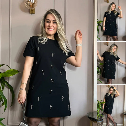 Vestido para mujeres con diamantes de imitación y brazos cortos