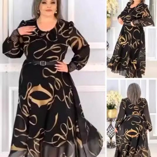 Vestido elegante impreso e informal de la altura larga