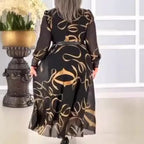 Elegantes bedrucktes lässiges Langarmkleid