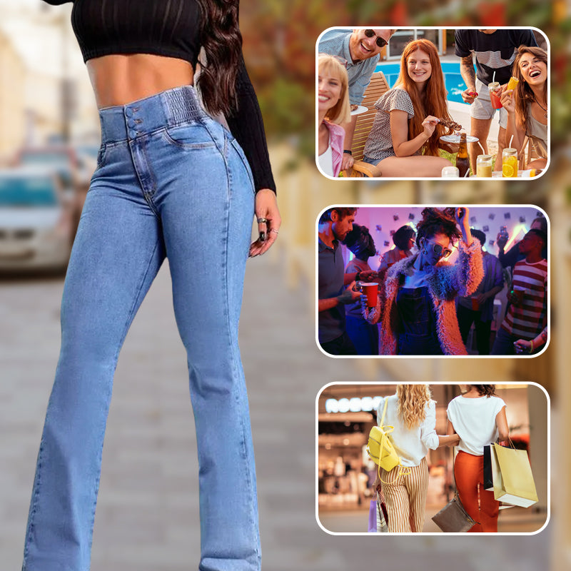 Hoch taillierte, dehnbare Flared Jeans💯💯